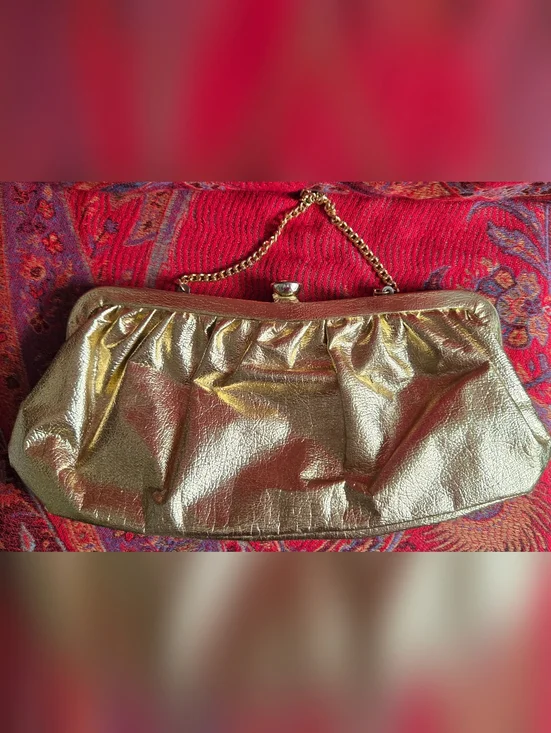 Vintage Shiny Gold Lamé Clutch Bag - Picture 2 of 9